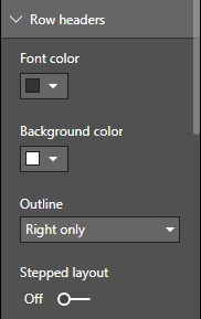 Screenshot of configuration options for a matrix visual